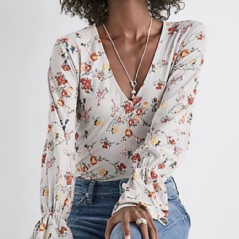 Lucky Brand White Cream Puff Sleeve Blouse